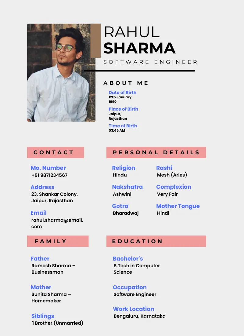 Marriage biodata formats for Arya Vysya