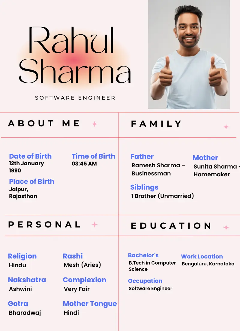 Marriage Biodata in PDF Format