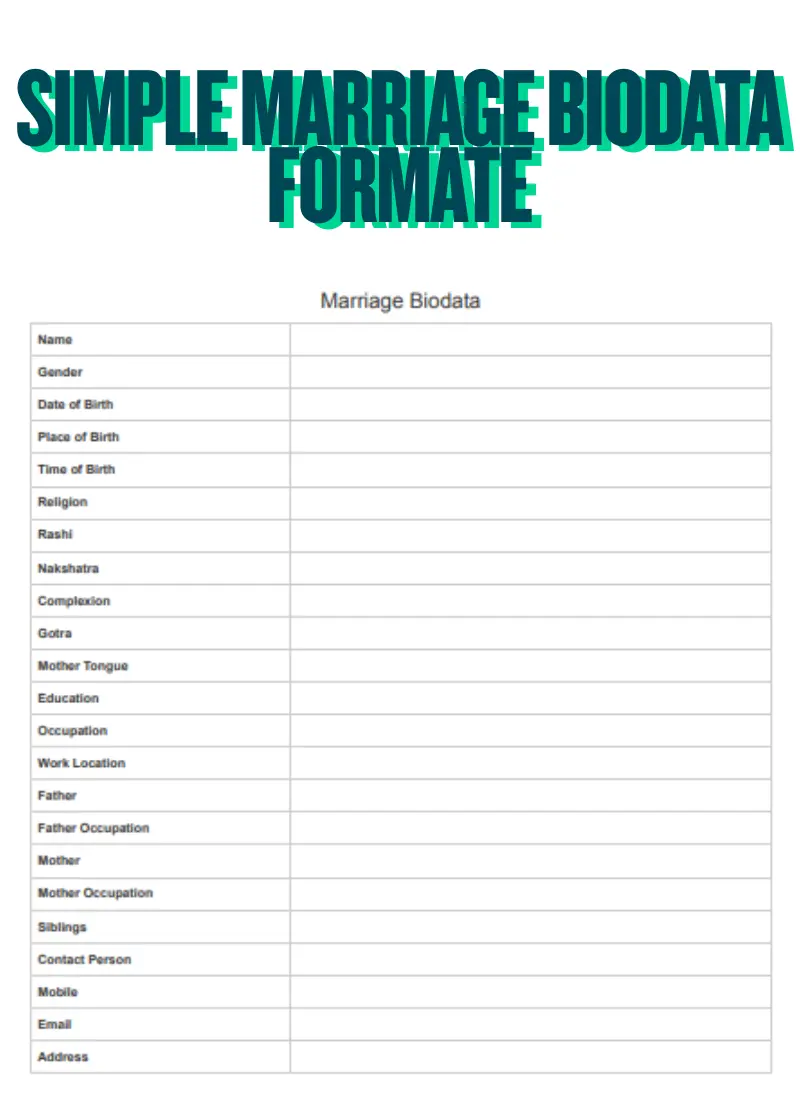 Marriage Biodata in Simple Format